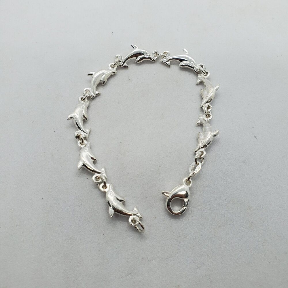 7" Sterling Silver Dolphin Bracelet 925